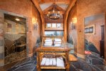 Enjoy spa-like relaxation in Northern Lights Lodge master bathroom.